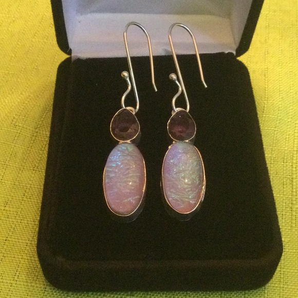 Amethyst & Unusual Lavender Opalite Earrings - Picture 9 of 13